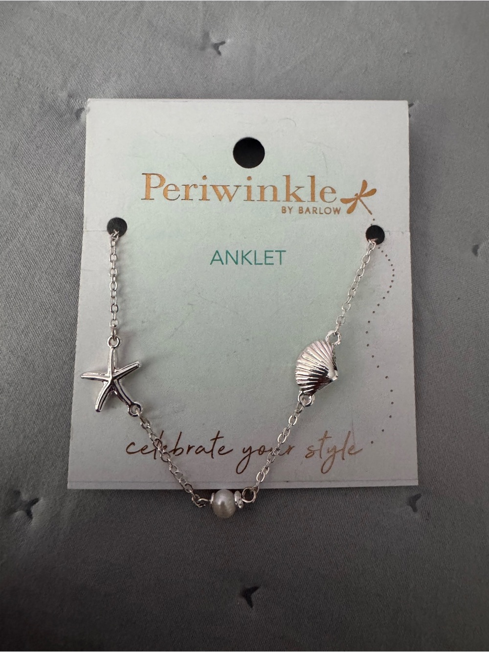 Periwinkle by Barlow Silver Seashell & Pearl Anklet - brand new with tags